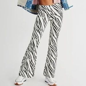 free people mid rise zebra print flare pants
